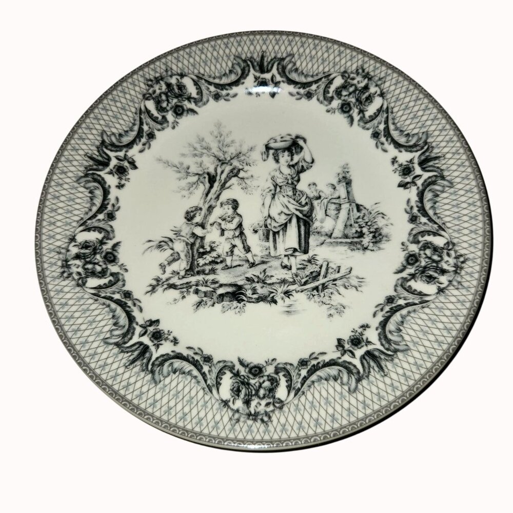 Vintage I. Godinger & Co. Porcelain Decorative Plate With Pastoral Black & White